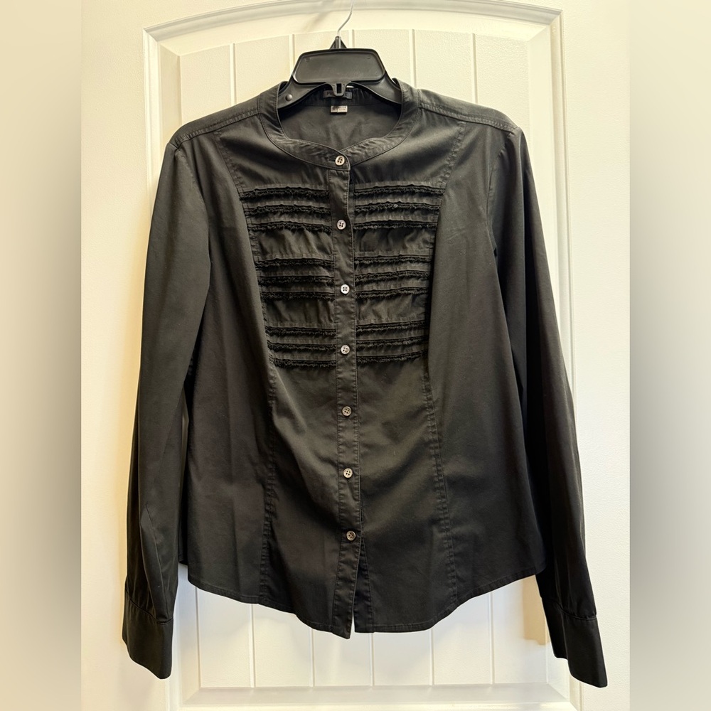 Premise black blouse, size M. Pintuck front, long sleeve, button-up. EUC